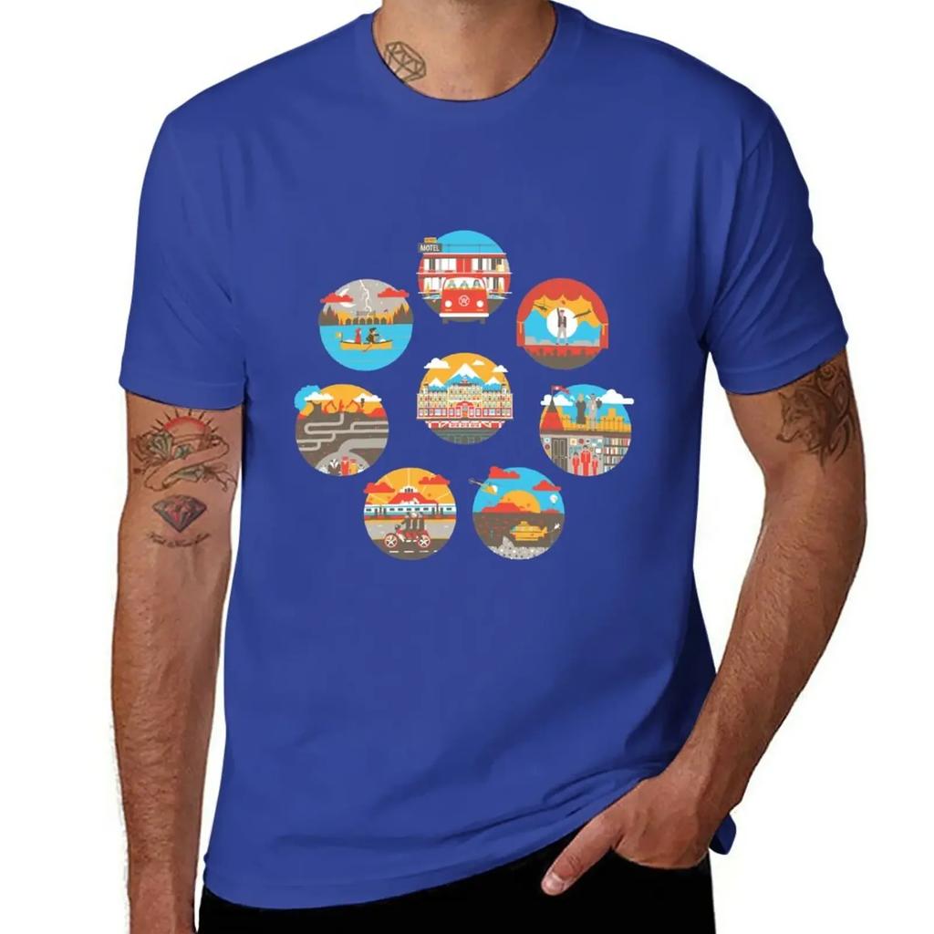 Wes Anderson Films Icon Illustrations T-Shirt Anime Aesthetic Clothes Vintage Men's T-shirts