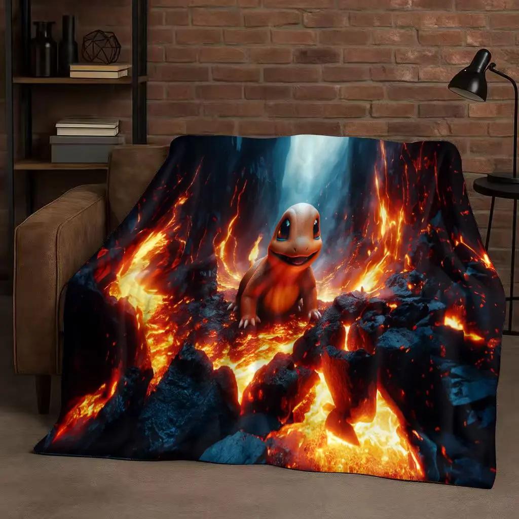 3D Charizard Pokemon Cartoon Christmas Gift Flannel Blanket,Ultra Soft Plush Throw for Home Bedroom Bed Sofa Cover Kids