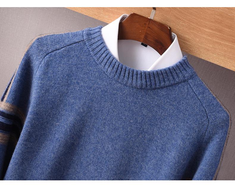 Men's Autumn Winter Cashmere Round Neck Thin Fashion Pullover Loose Wool Knit Sweater