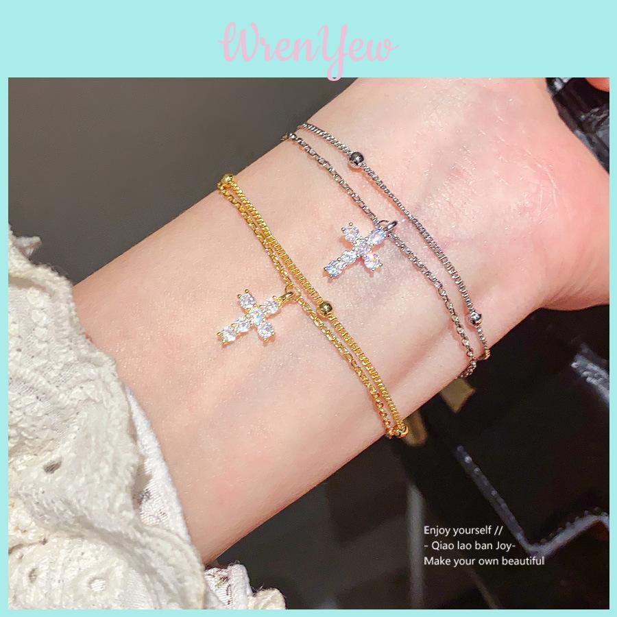 Geometric Cross Charm Bracelet With 18k Gold Plating For Fashionable Women