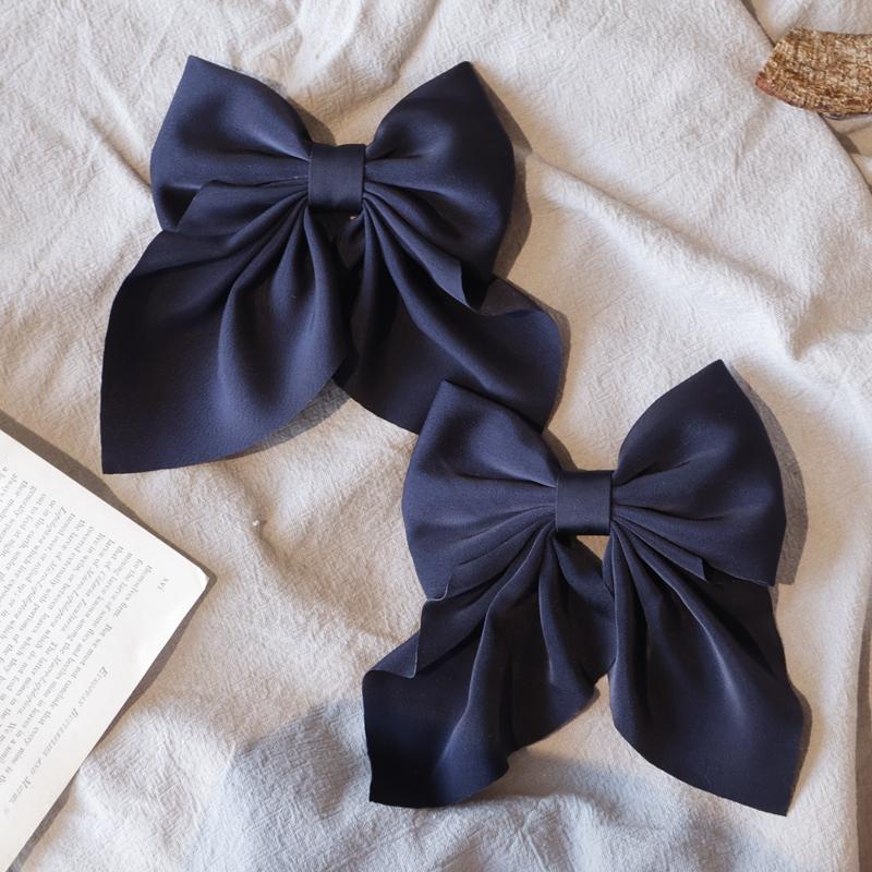 2PCS Legant Bow Ribbon Hair Clip Fashion Simple Solid Satin Spring Clip Hair Pin Retro Headband  Clips Girls Hair Accessories