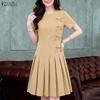 ZANZEA Women Casual Round Neck Solid Color Short Sleeve Dress