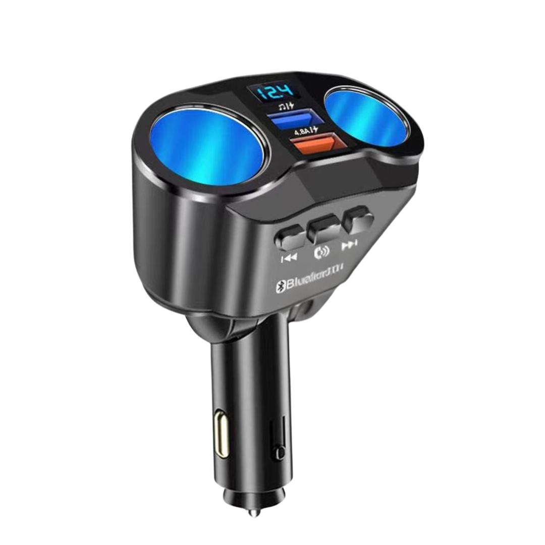 

Автомобильное зарядное устройство USB Type-C мощностью 100 Вт, выдвижной кабель для быстрой зарядки, для iPhone, Huawei, Samsung с дисплеем напряжения 2xUSB, FM, Display чёрный