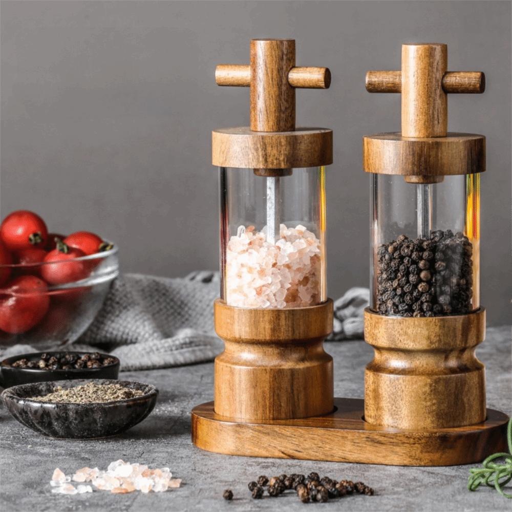 Manual Acacia Wood Pepper Grinder Cross-head Spice Bottle Pepper Mill  Kitchen Seasoning Tool