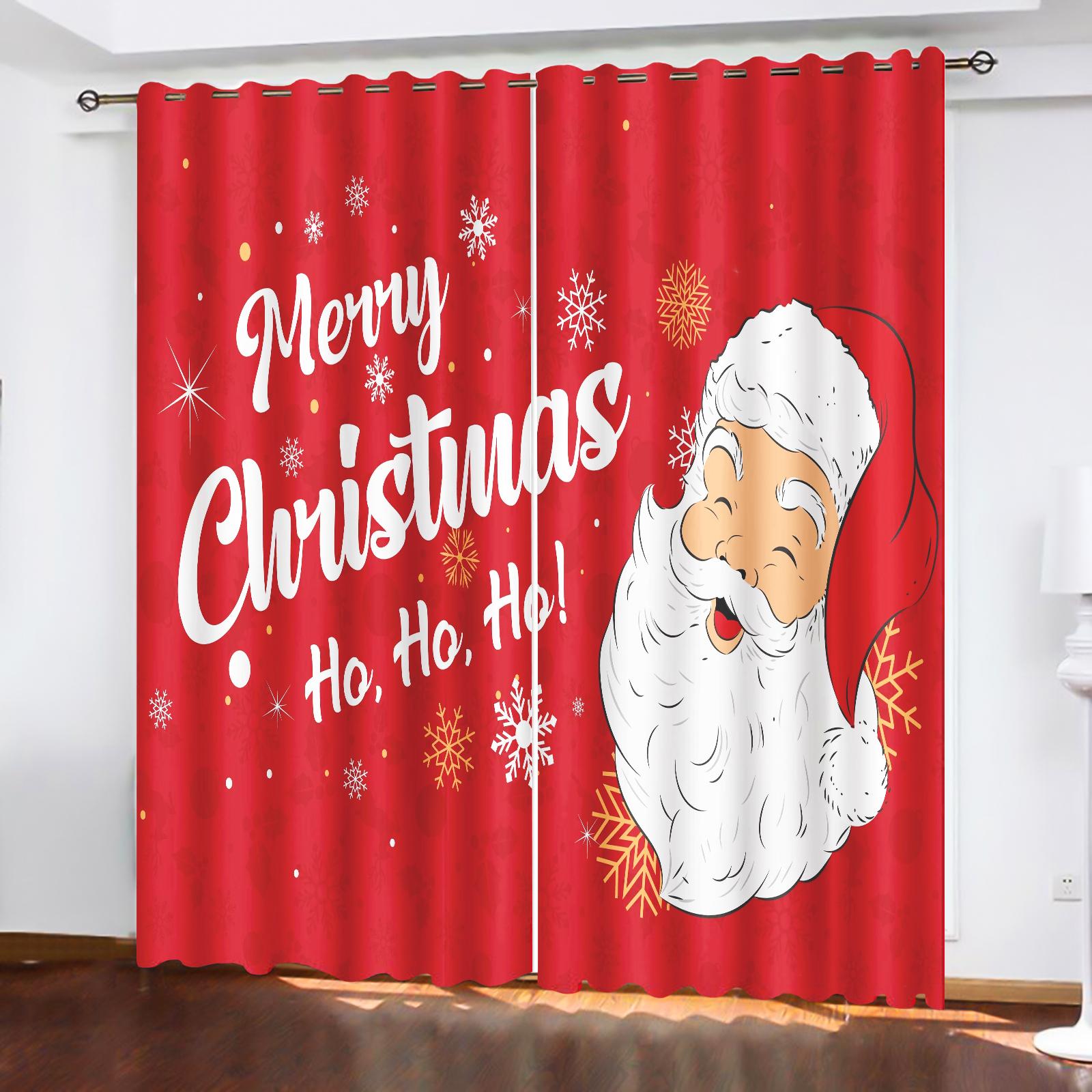 

Room Darkening Christmas Santa Claus Suitable Home Decor Living Bedroom Curtains Balcony Screen Cartoon Cute Perforated Curtain Polyester Washable W100*H130(CM)-Hooks&2PCS
