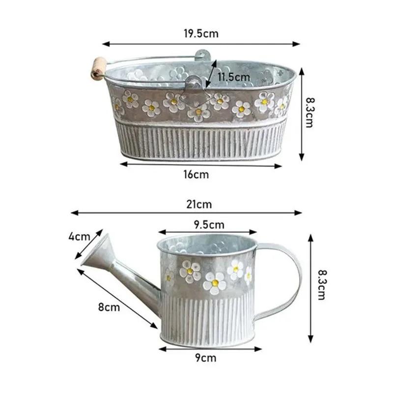 Embossed Vintage Iron Flower Pot - Desktop Flowers Vase, Plant Hanging Balcony Bucket, Garden Decorations Bonsai Pot