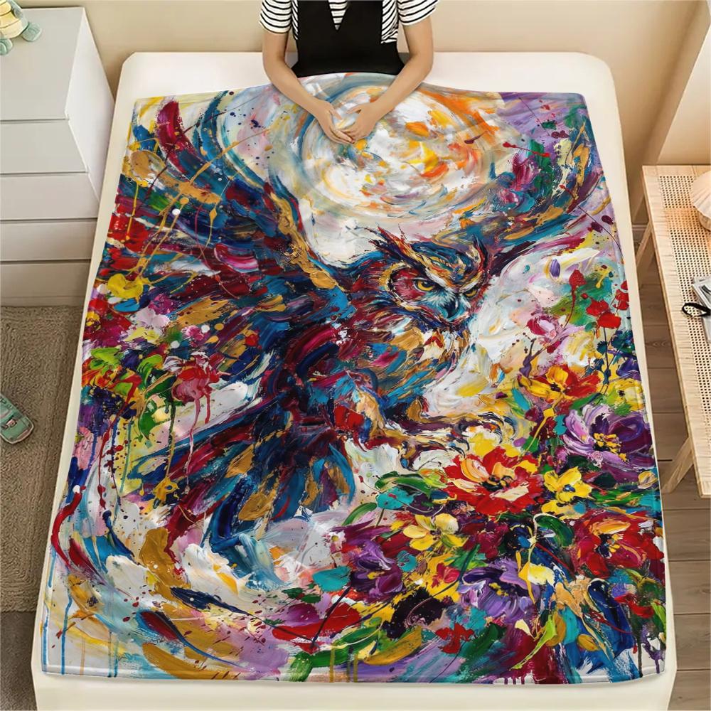 

Owl Abstract Print Flannel Blanket, High quality Comfortable for All Seasons, Home Decor, Warmth and Comfort, Perfect for Christmas Gifts81 80cm x 120cm