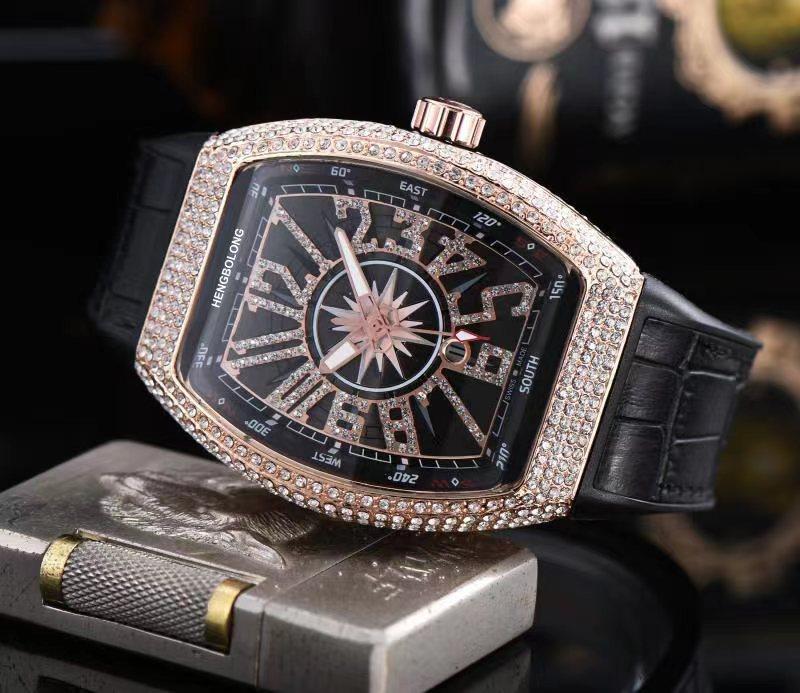 Hengbolong Watch Mule Wine Barrel-shaped Diamond-encrusted Fashion Business Quartz Watch Men
