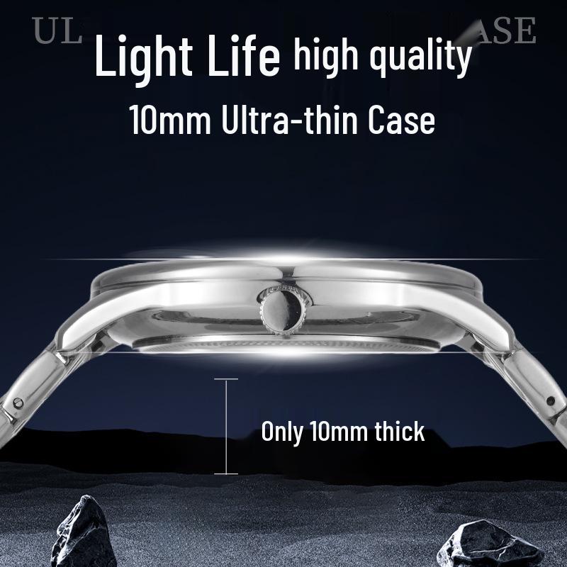 Ultra-Thin Men's Stainless Steel Waterproof Quartz Watch with Luminous Calendar