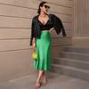 Women Midi Skirt High Waist Smooth Satin Fishtail Hem Slimming Skirt Travel Party Work Leisure Daily Wear
