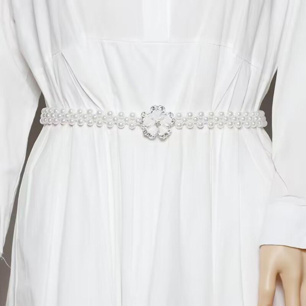 Boho Petal Pearl Waist Chain Thin Ladies Thin Waistband Belly Chain Belt Women Dress Decoration