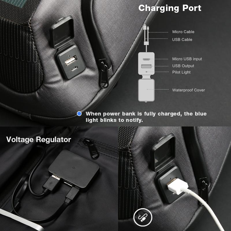 Kingsons Men New Beam Backpack Solar Panel +USB Charging /Anti-theft/Waterproof/for 15.6 Inch Laptop