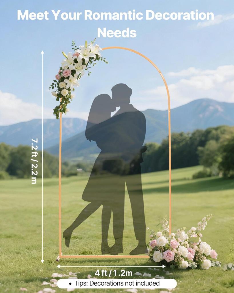 Arch Backdrop Stand, 2.2 x 1.2 m, Stable Structure, Easy Assembly, 1 Piece Gold Metal Arch Backdrop Stand for Wedding, Birthday Party, Graduation,