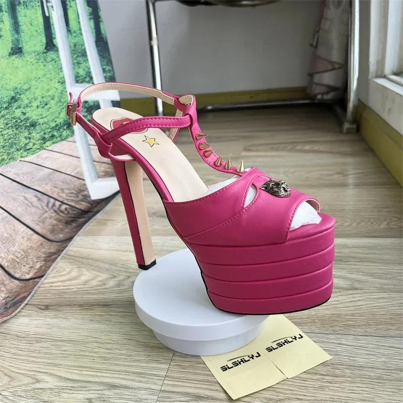 Fashion Brand Sexy Rivet 16cm High Heel Sandals Platform Party Wedding Ball T-stage Women Shoes High Quality Large 43summer Female Shoes