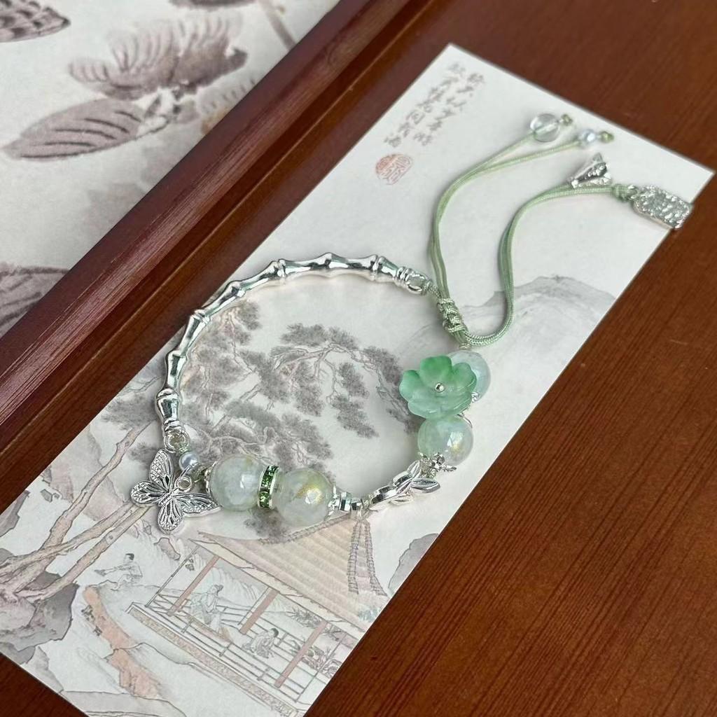 Exquisite New Chinese Style Green Beaded Pendant Bracelet For Women With Unique Design