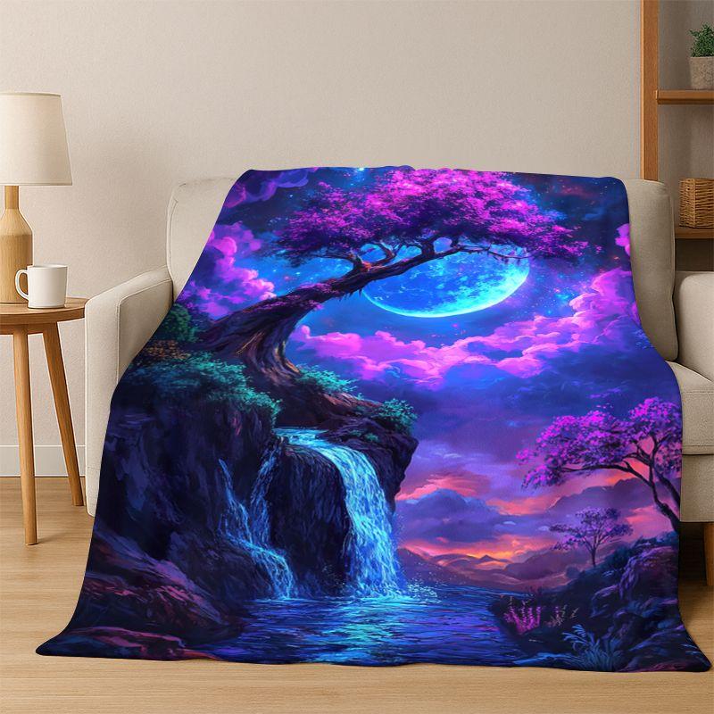 Tree of Life Nordic Mythology Yggdrasil Nature Cartoon Flannel Blanket Soft Throw Blanket for Bedroom Living Room Bed Travel Kid
