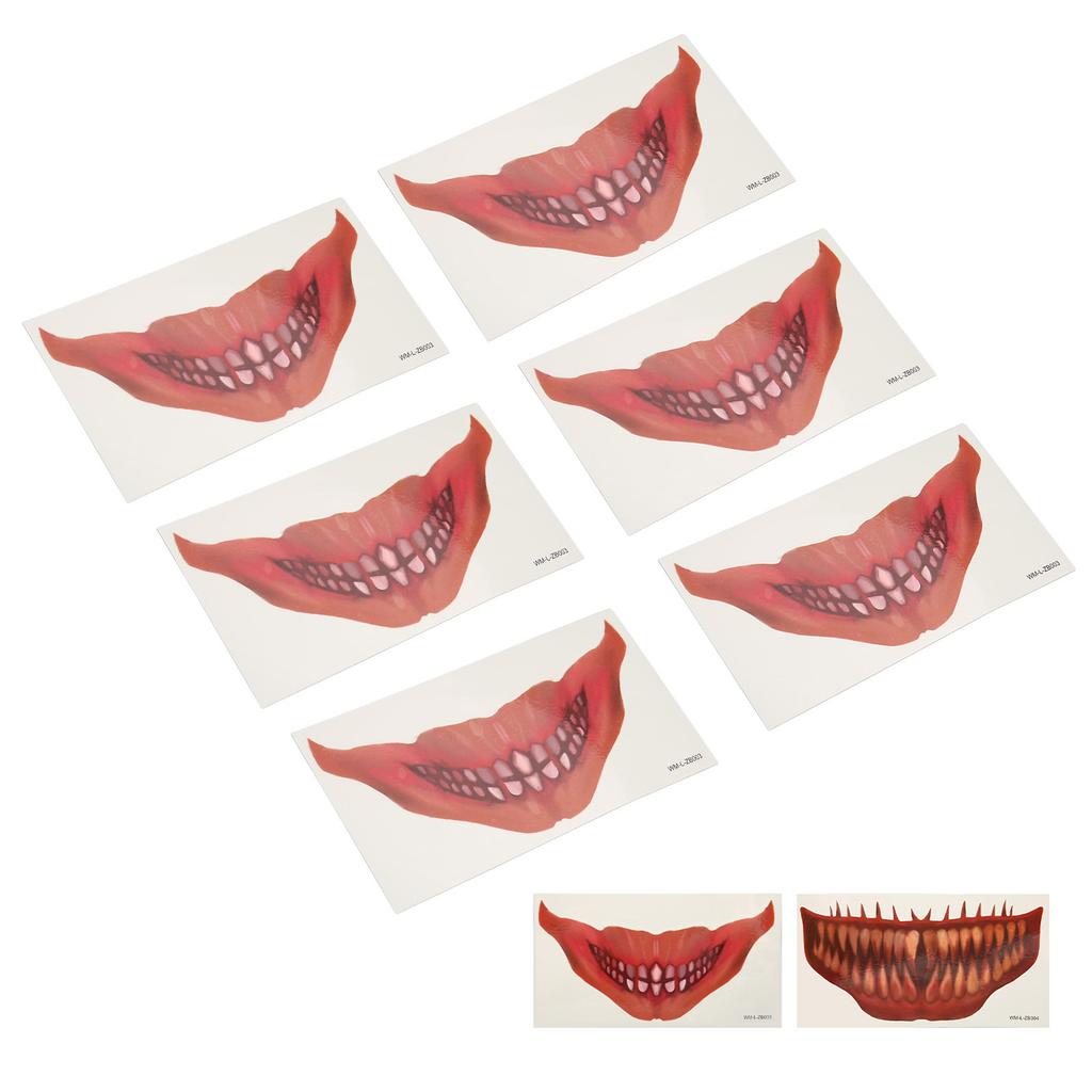 6ks nálepka na tetování Big Mouth Strašidelná vodotěsná, potící horor Dočasná halloweenská tetování na obličej St