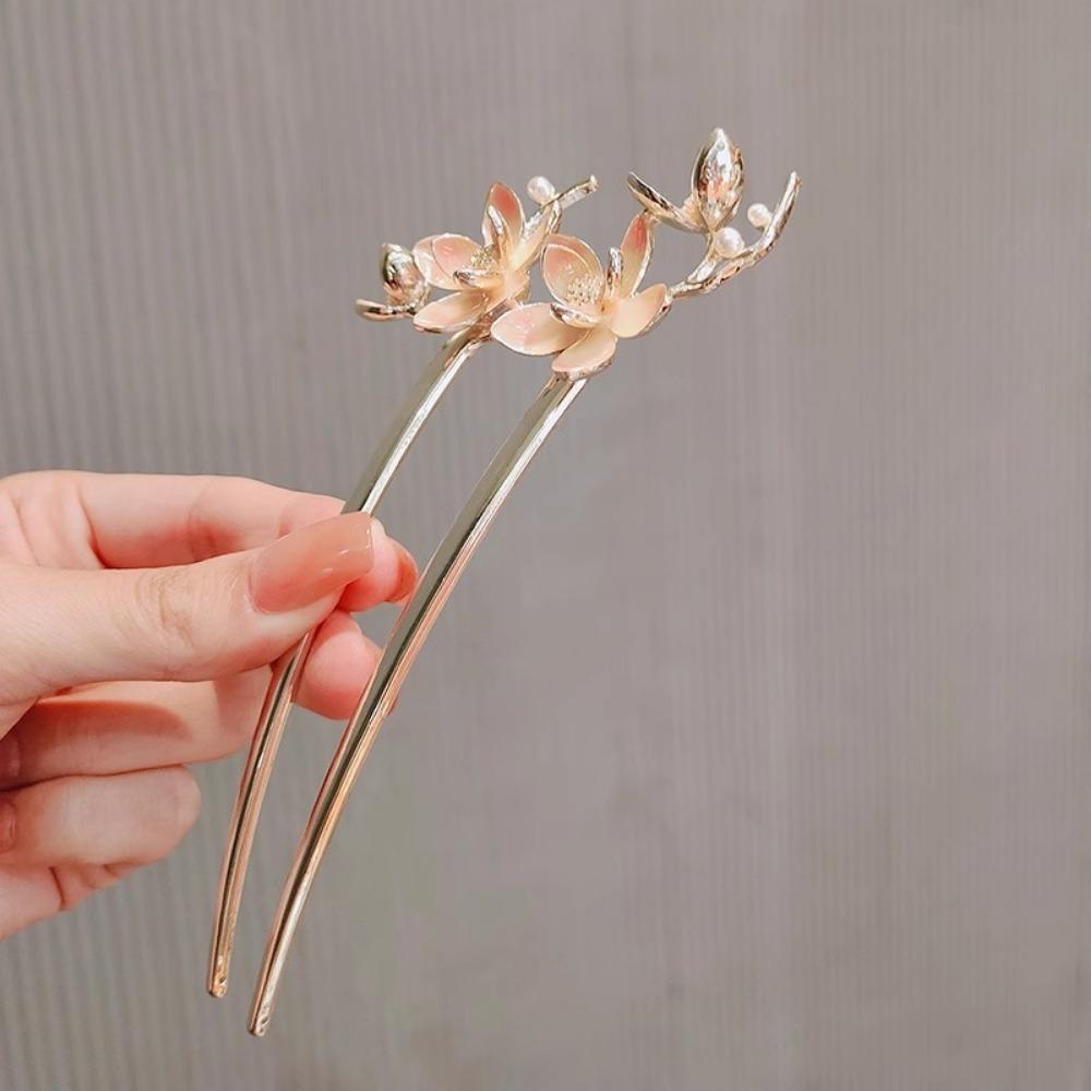 1pc Fashion U Shaped Flower Hair Sticks Forks Women Hair Bun Maker Jewelry Vintage Girls Flower Hairpins Clip Accessories