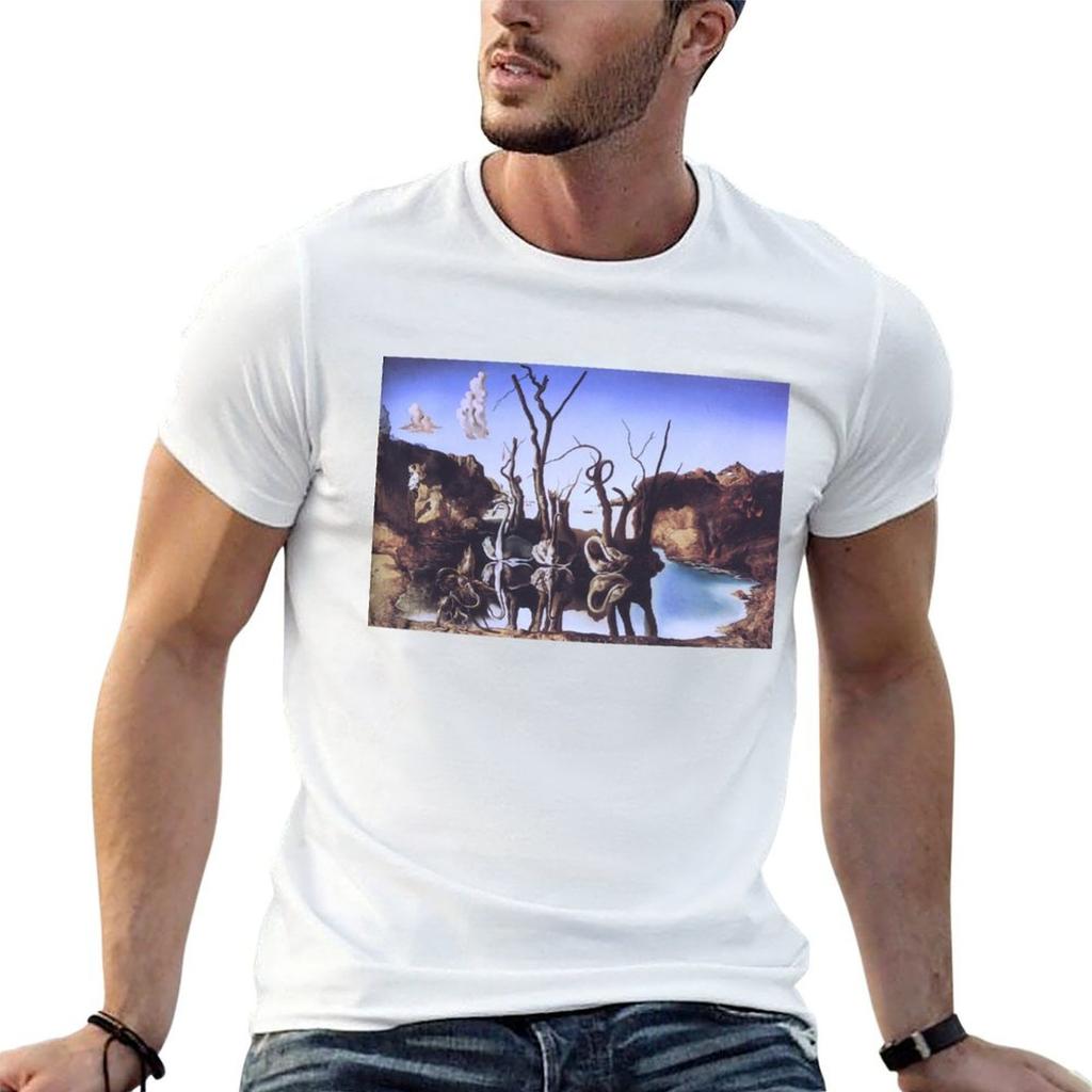 Salvador Dali Swans That Are Reflected As Elephants TShirt Trendy Print Short Sleeve TShirt