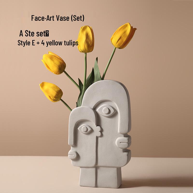 Retro Wabi-Sabi Clay Ceramic Face Sculpture Vase for Home Decoration