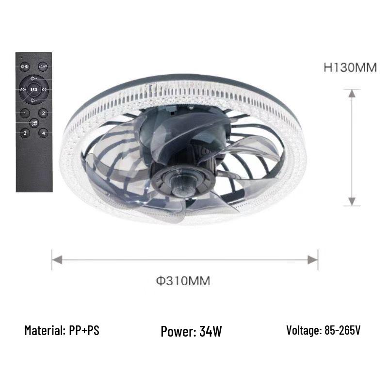 Smart Remote Control Ceiling Fan Light: Silent, Dimmable, E27 Screw, Integrated for Bedroom Lighting.