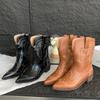 fashion Autumn Winter 2024 Western Cowboy Boots Slip On Women's Boots Embroidered Rider Motorcycle Boots Pu Leather Mid-Calf Boots 35-40