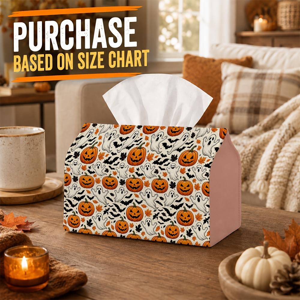 1pc Modern Whimsical Halloween Tissue Box - Halloween Pumpkin Napkin Dispenser, Thick Polyester with Ghost Bat Pumpkin Composition, Ideal Spooky Home