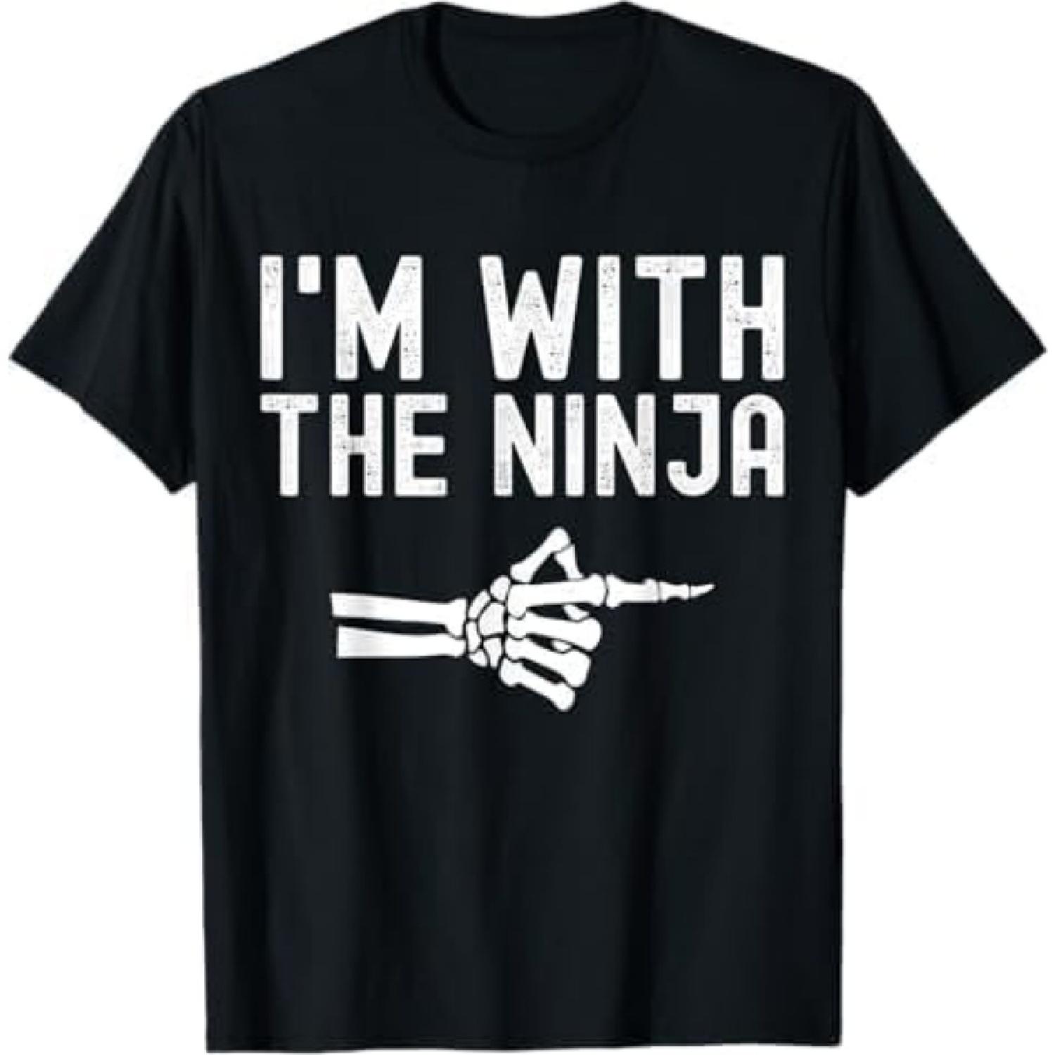 I m with The Ninja Funny Skeleton Halloween Matching Couple T-Shirt Khan Mens Womens Tank Top Sweatshirt Hoodie 619 Black S
