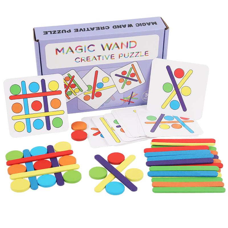 Children's Rainbow Stick Thinking Puzzle Wooden DIY Ice Cream Stick Puzzle Challenge Table Games Montessori Educational Toys