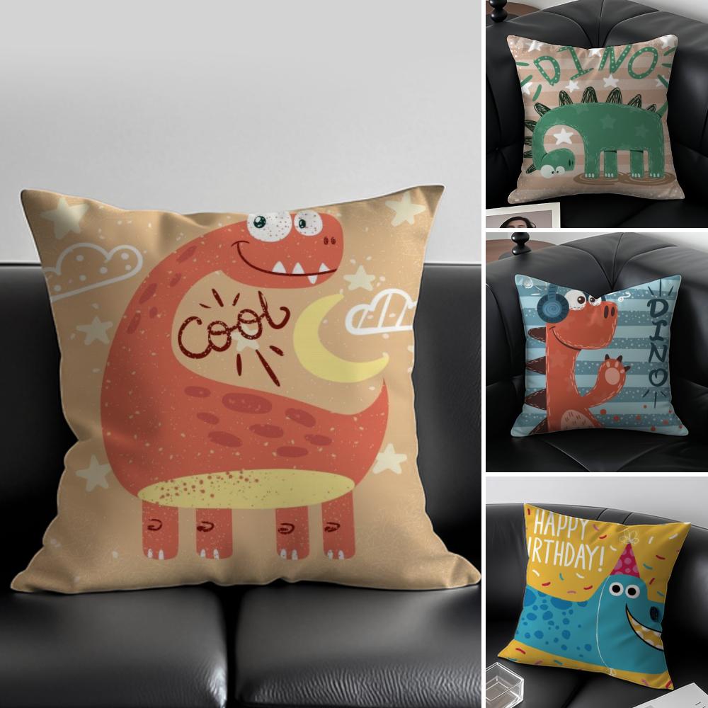 Cute Cartoon Dinosaur Cushion Cover Pillow Case Soft Friendly Fabric & Concealed Zipper