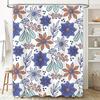 Artistic Blue Floral Shower Curtain with Green Accents for Bathroom Decor Polyester Fabric, Waterproof Bath Coverings, Size 180x