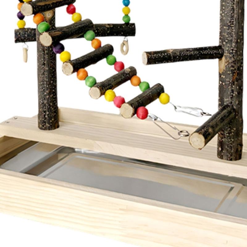 Natural Wood Bird Perches Toy Colorful Beads Climbing Ladder And Swinging Toy For Parakeets Cockatiels