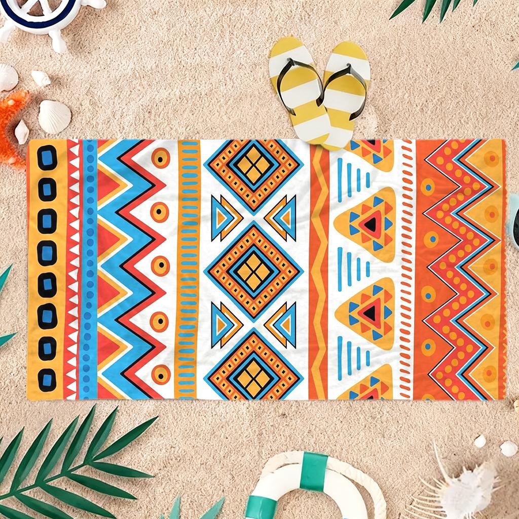 Bohemian Geometric Beach Towel, Microfiber Quick Dry Bath Towel, Tribal Aztec Print Towel for Summer