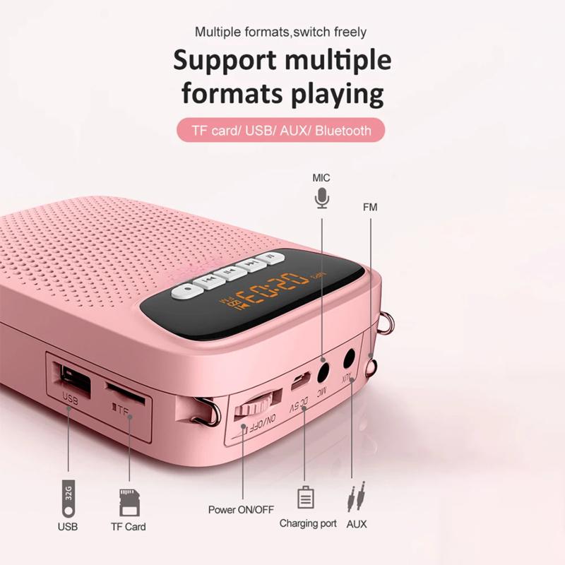 15W Portable Voice Amplifier Wired Microphone FM Radio AUX Audio Recording Bluetooth Speaker Megaphone For Teachers S278