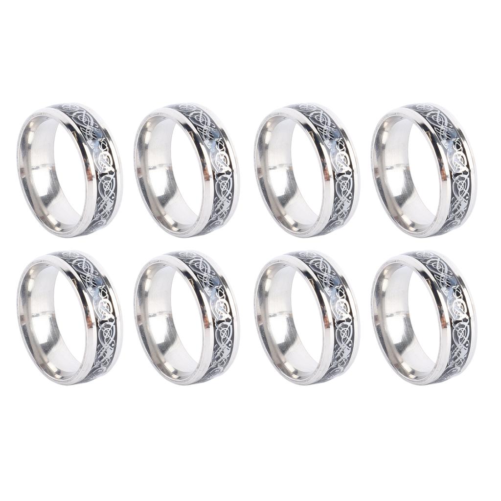 8pcs Dragon Pattern Ring Men Stainless Steel Fashionable Elegant Ring Jewelry Accessory for Dating Party