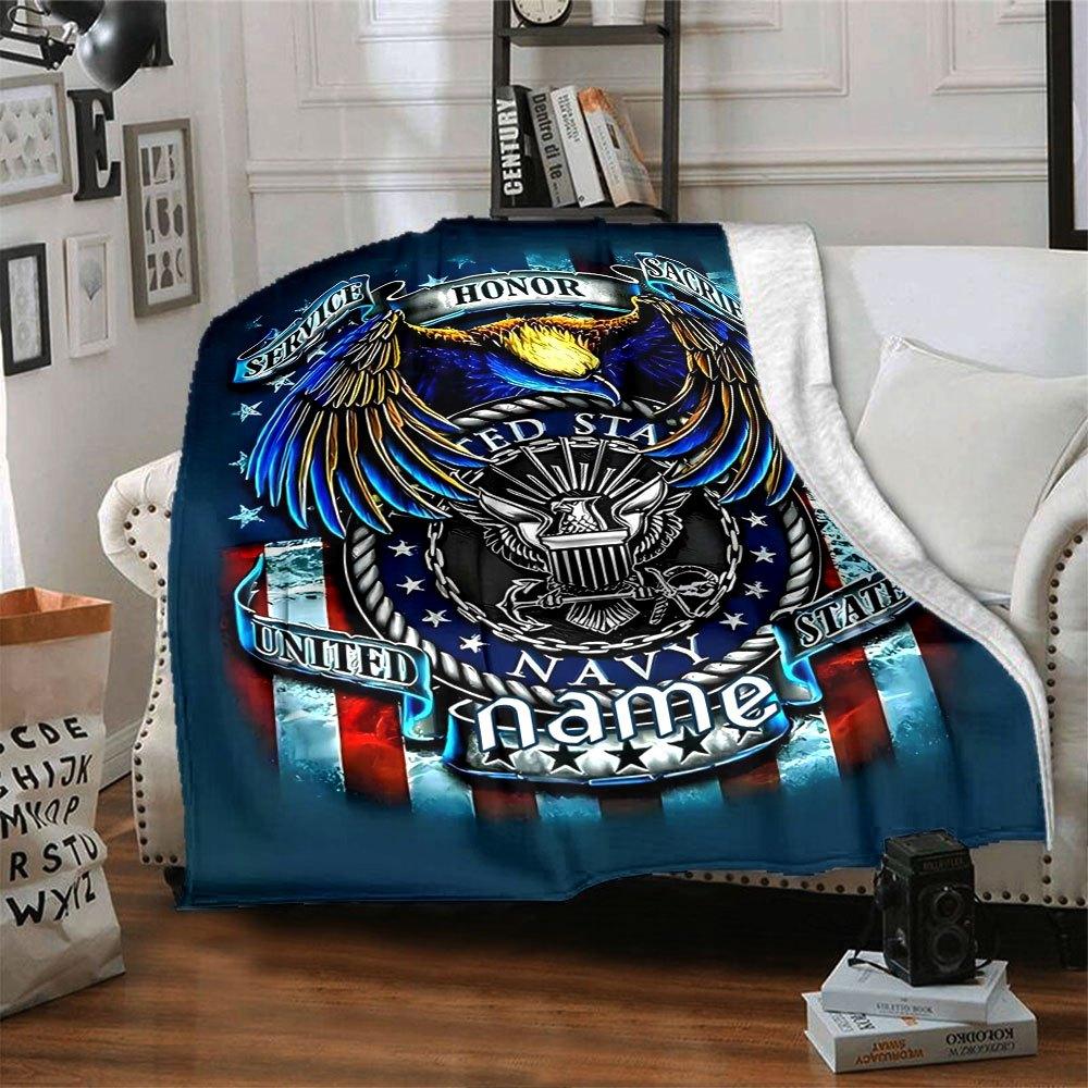 Naval Honor And Service Throw Customizable Blanket Personalized Text Soft Warm Cozy Great For Sofa Couch Office Bed Picnics Four Seasons Universal