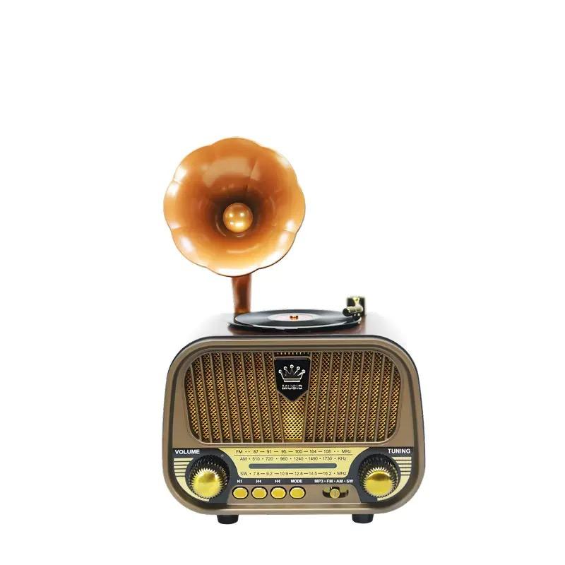 New High-end Retro Multifunctional Full Band Radio Imitating Phonograph, Mini Wireless Bluetooth Speaker, Plug-in Speaker