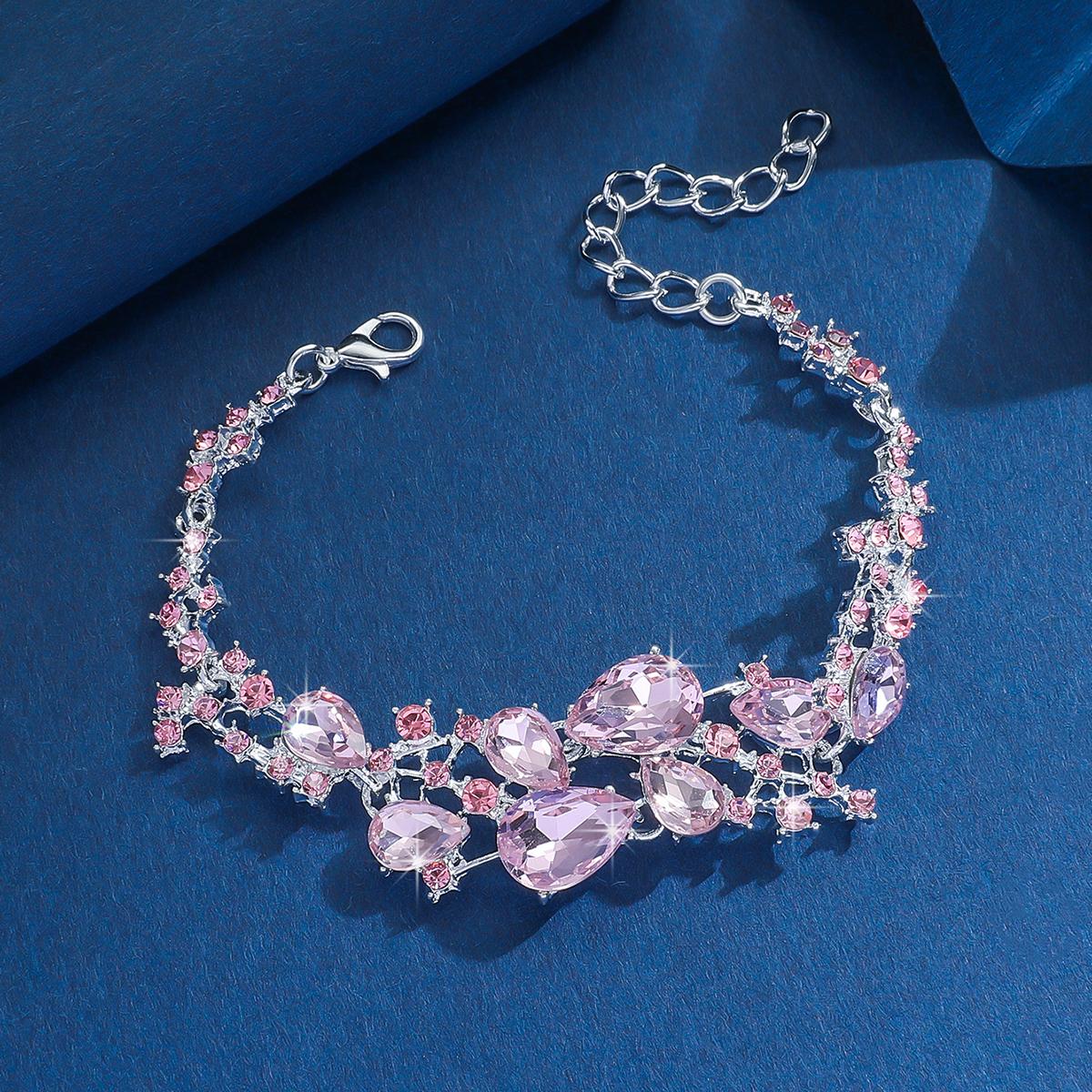 

European and American Bridal Alloy Jewelry Wedding Accessories Water Diamond Bracelet Simple and Elegant Personalized Accessori рожевий