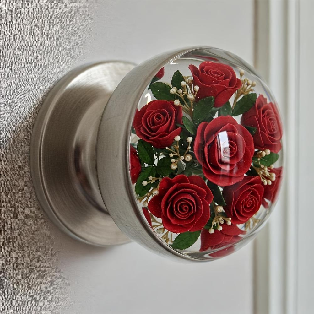 Retro Round Resin Door Handle - Realistic Fish and Floral Design, Crystal Transparent Spherical Door Handle, Artistic Natural Style Decoration
