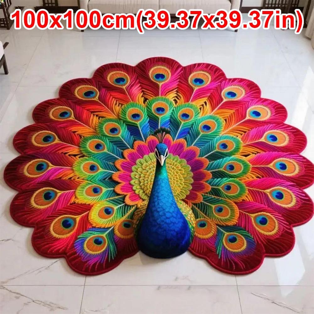 Soft Peacock Carpet Non-slip Bathroom Floor Mat Durable Blanket  for Living Room Tea Table Bedside
