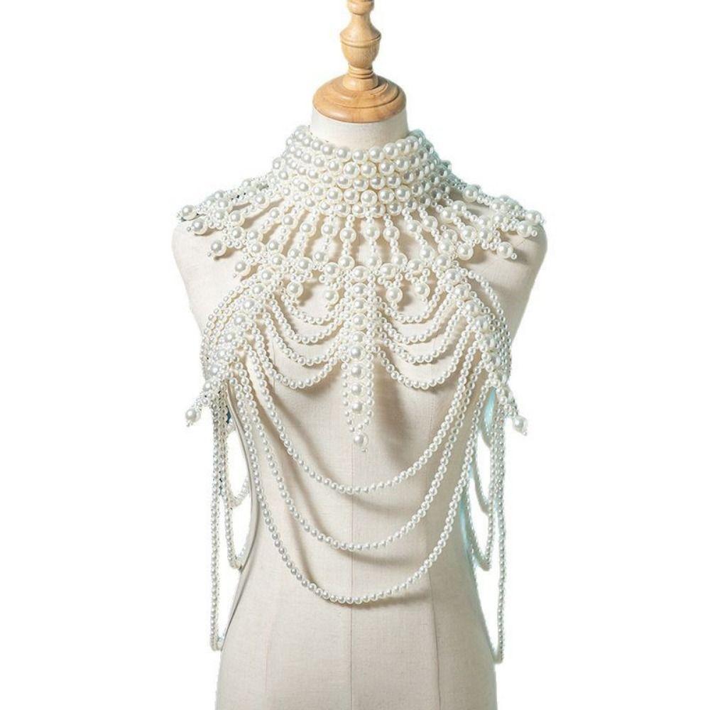 Modny wielowarstwowy naszyjnik z imitacji pereł Przesadzony długi perłowy szal dla panny młodej Seksowny łańcuszek perłowy na ciało Impreza wieczorowa