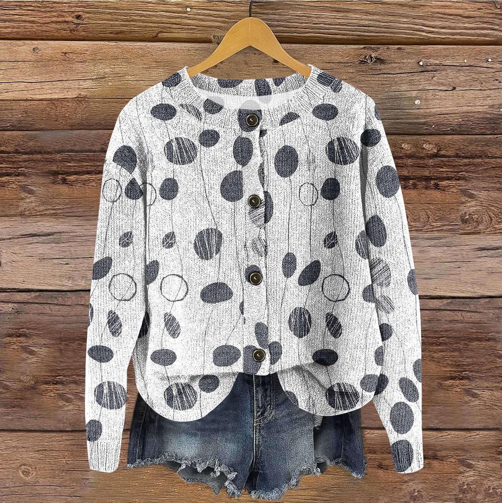 Women's Vintage Knit Button Retro Geometric Print Cardigan Jacket