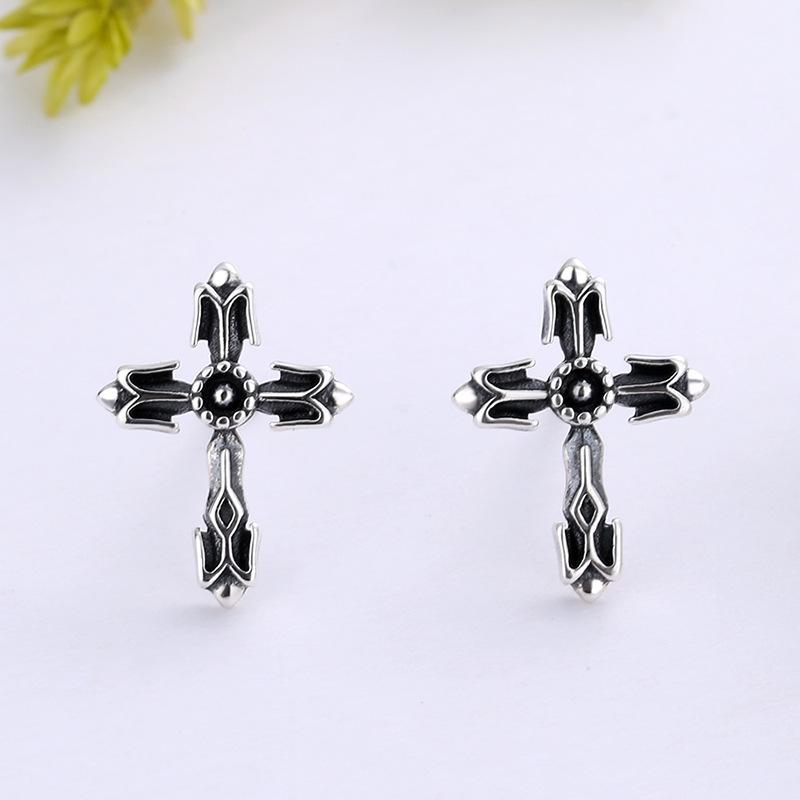 Retro Alte Kreuz Ohrstecker Für Männer Und Frauen Persönlichkeit Straße Super Coole Ohrringe Silberschmuck