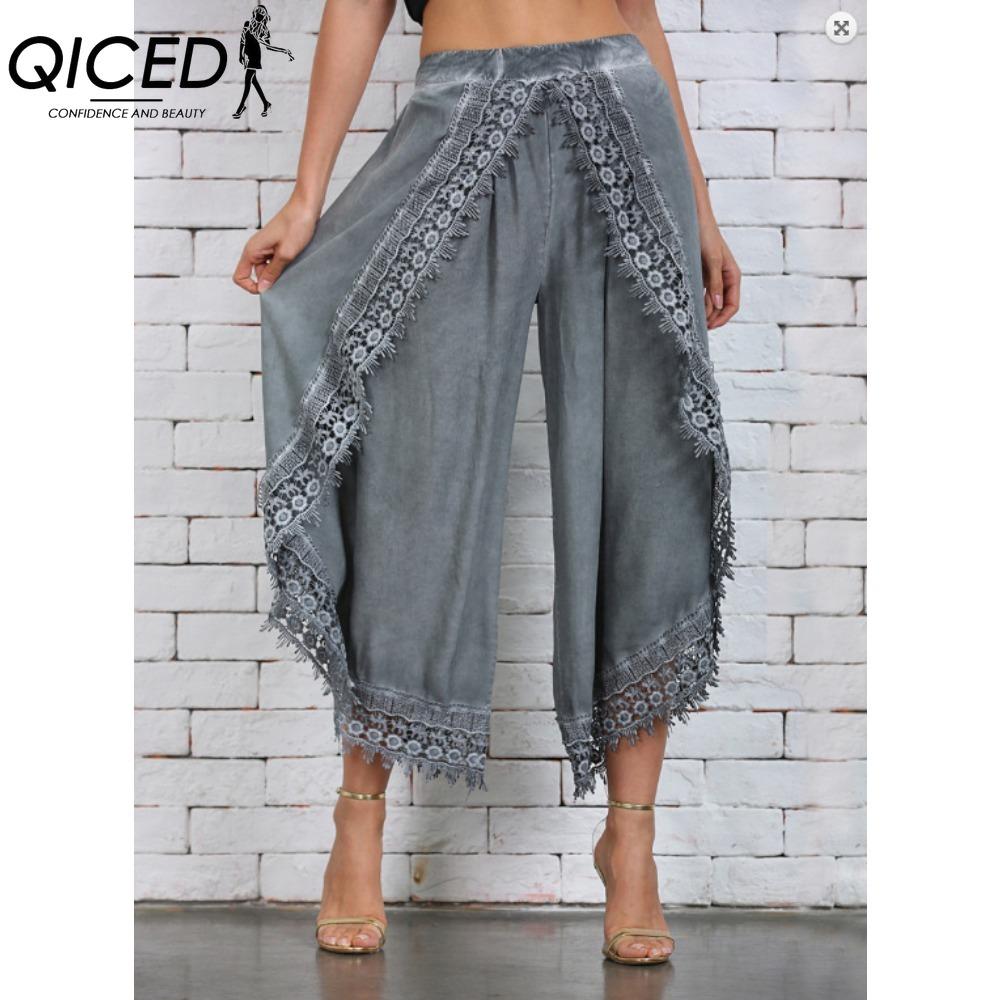 

QICED Женские модные повседневные брюки и капри с принтом однотонного цвета XXXL серый