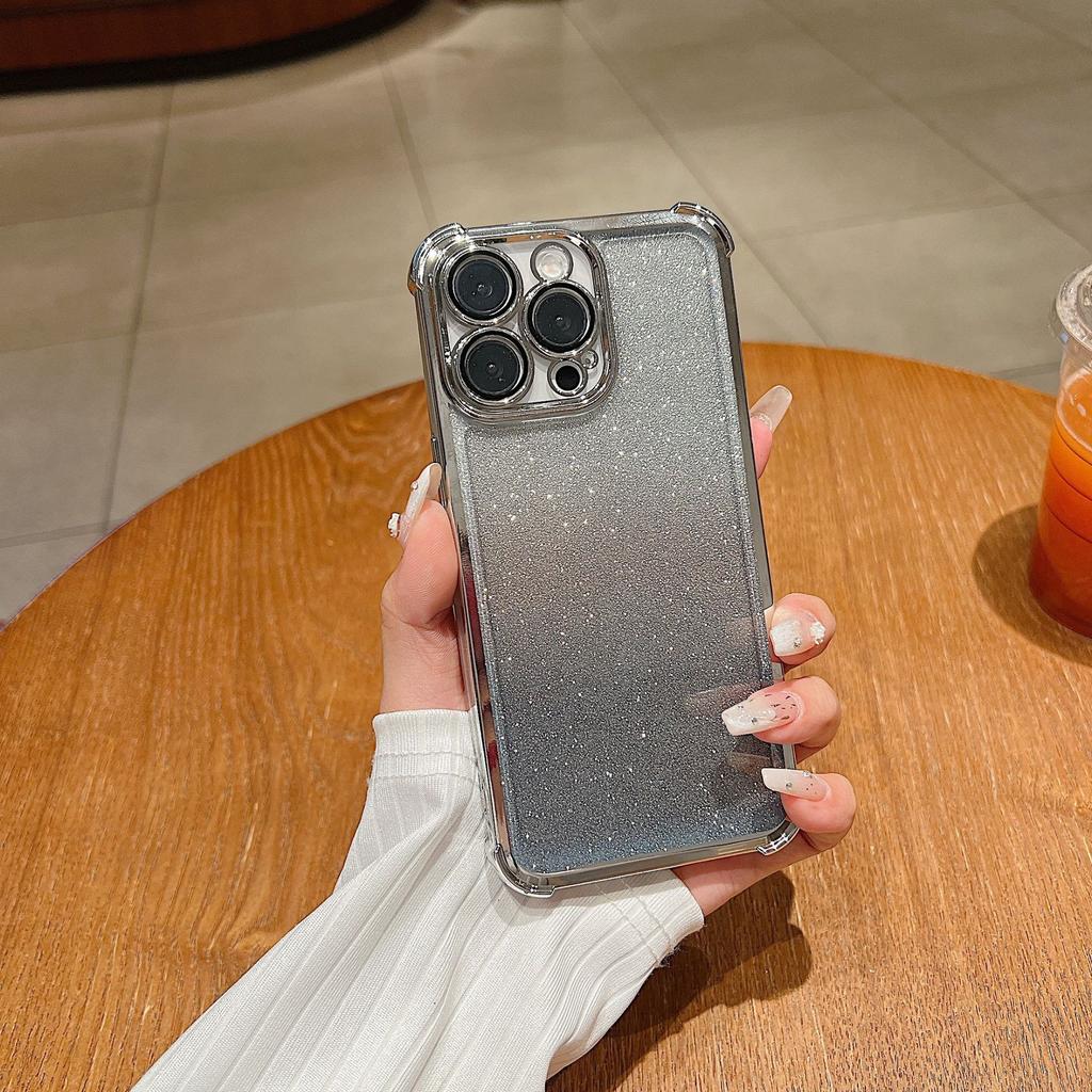 Applicable to Apple 16 glitter electroplating mobile phone case iPhone15Pro four corners anti-drop lens film protection