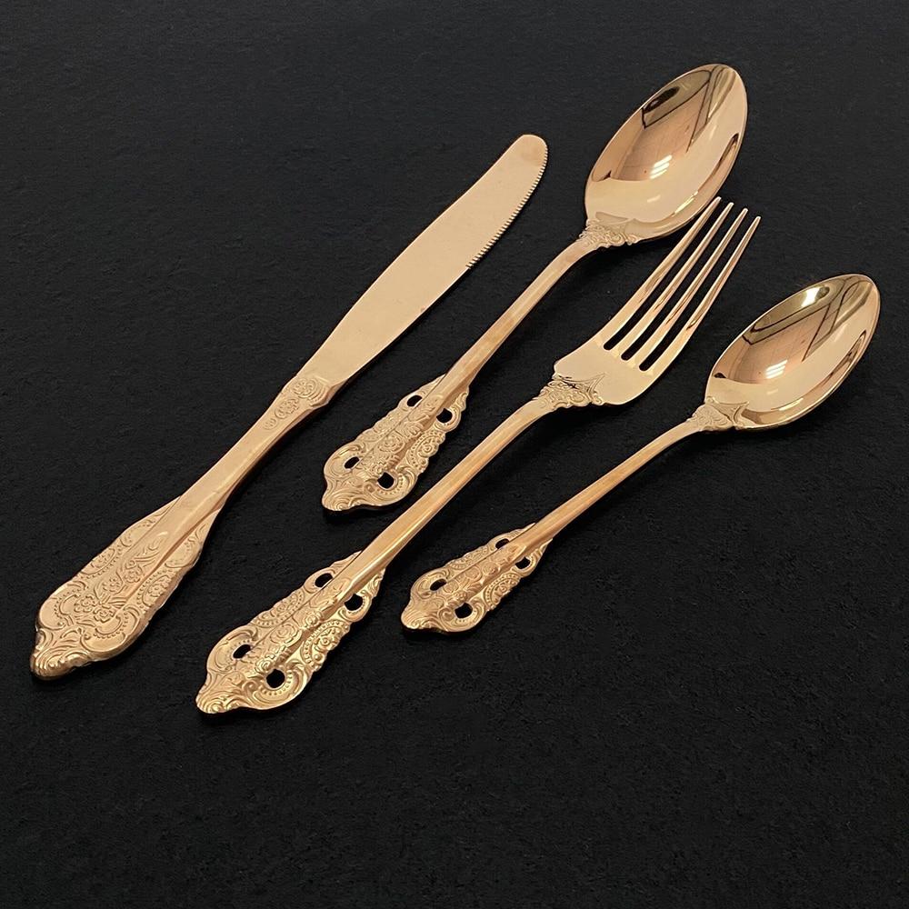 Luxusní 24dílná sada příborů v barvě růžového zlata, nerezová sada nádobí, sada nádobí, nůž, vidlička, lžíce, sada příborů pro západní jídlo, servis pro 6 osob