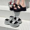 Leather platform one-word slippers women's summer new fashionable versatile small man looks tall and comfortable outside sandals