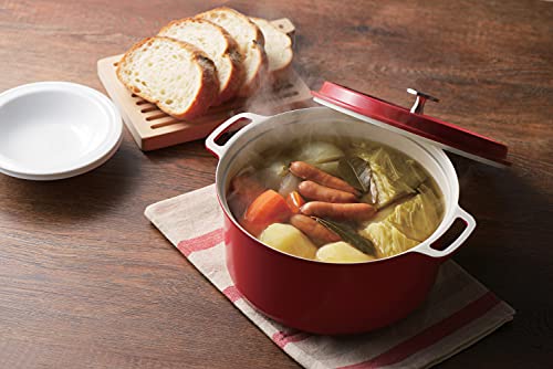 Pearl Metal HB-5726, 22cm Red, Ceramic-Coated Induction Cooking Pot for Waterless Cooking