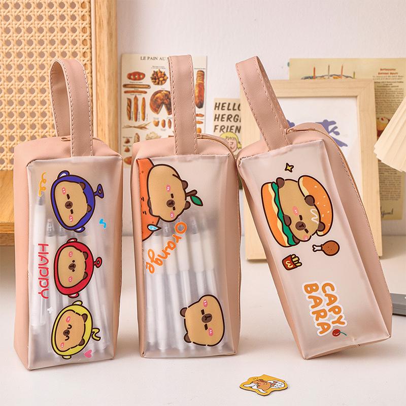Simple Kawaii Pen Bag Cartoon Cute Capybara Pencil Case Portable Stationery Bag Large Capacity Waterproof Pencil Case Gifts