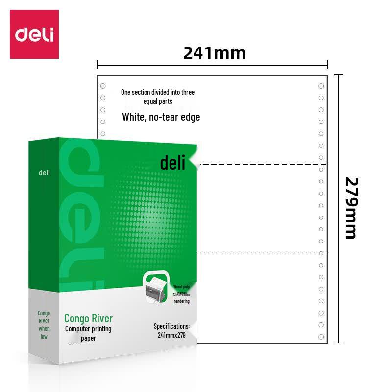 Deli GH241-1 3-Part Computer Printing Paper, 1-Ply